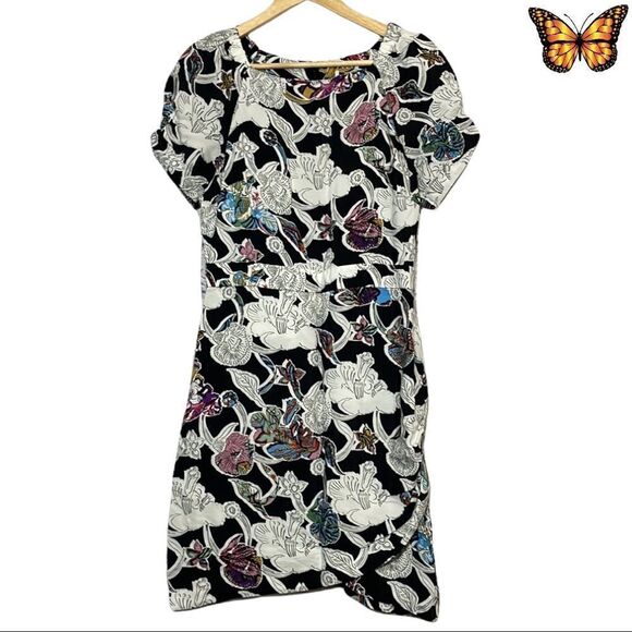 TOPSHOP Black & White Floral Mini Dress with Tulip Hem Size 8 - Picture 2 of 12